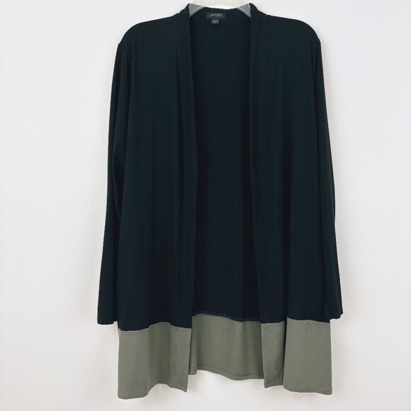J. Jill Wearever Collection Colorblock Open Front Cardigan Size M Black Green - Picture 1 of 7